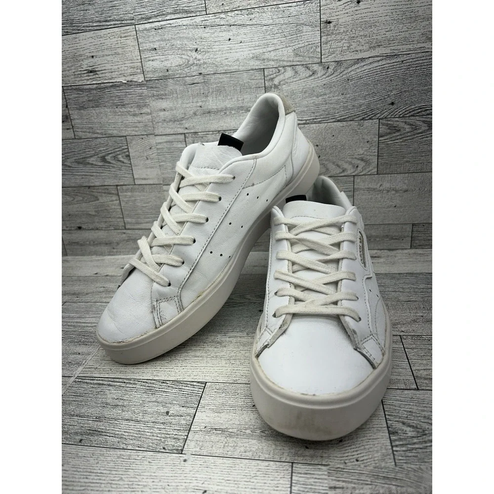 Adidas Sleek White Gold Leather Casual Sneakers Womens 7‎